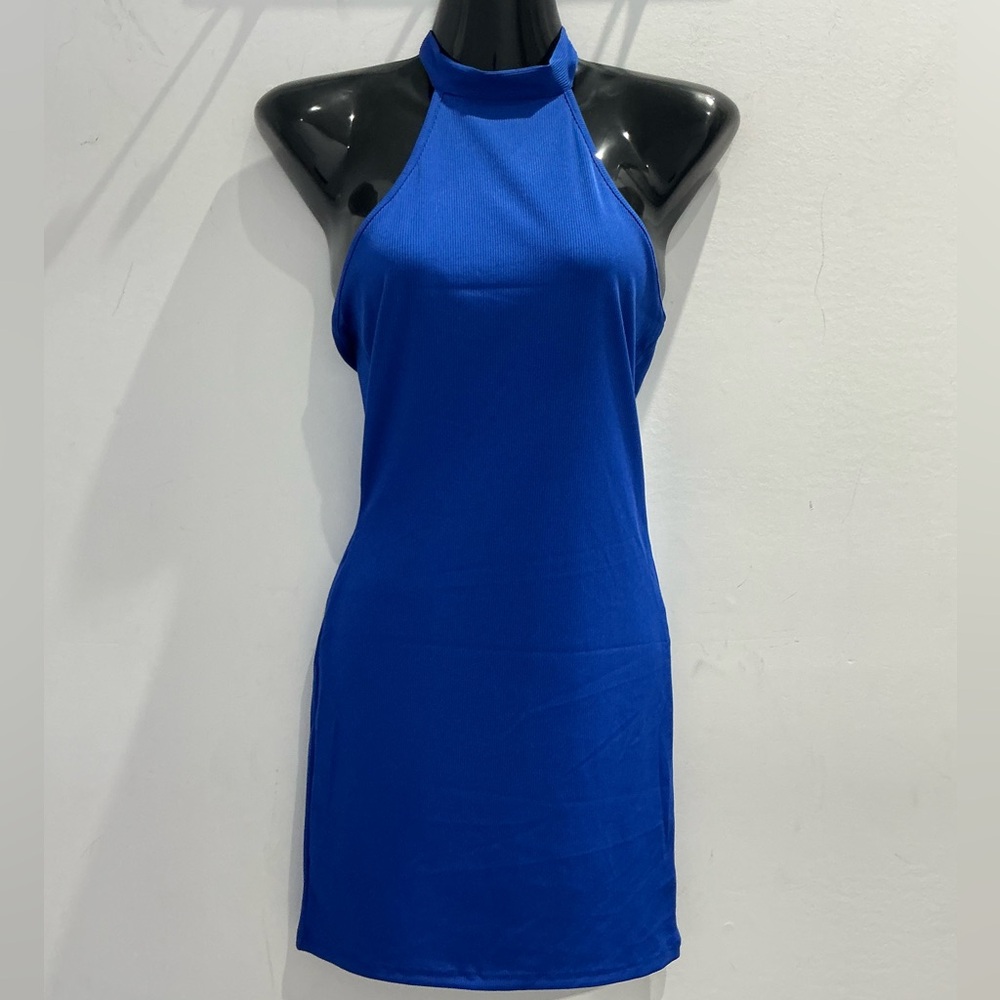 Chic Royal Blue Halter Mini Dress